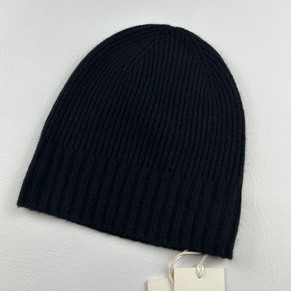 Nordstrom 100% Cashmere Rib Knit Beanie Hat Black One Size Soft Luxury NWT - Picture 7 of 10